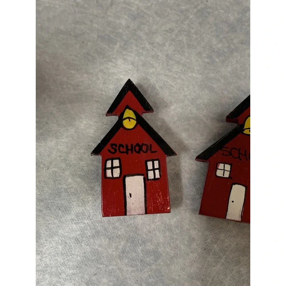 Vintage Wooden School House Teacher Necklace & Brooch Pin Lot Heart‎ Pins